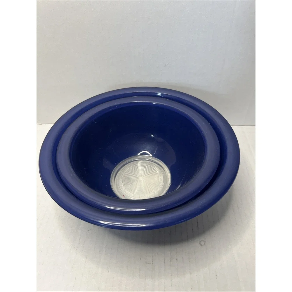 Vintage 80s Pyrex Cobalt Blue Over Clear Glass Nesting Mixing Bowls 322 And 323